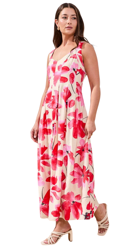Watercolor Strappy V-Neck Fitted Body Midi Dress. Style TR3106O-8374