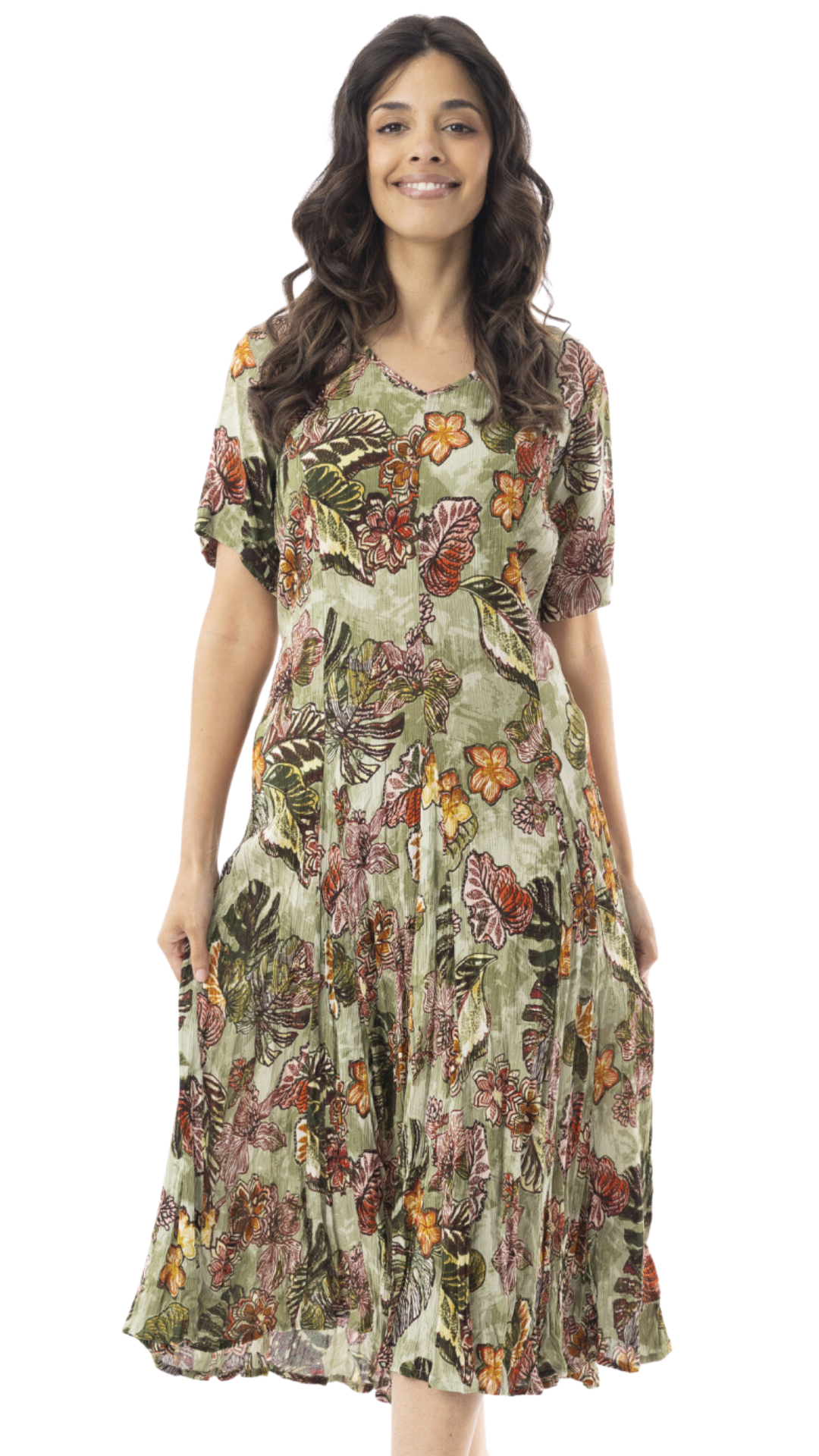 Fit & Flare Back Tie Short Sleeve Tropical Print Dress. Style ORI20-109