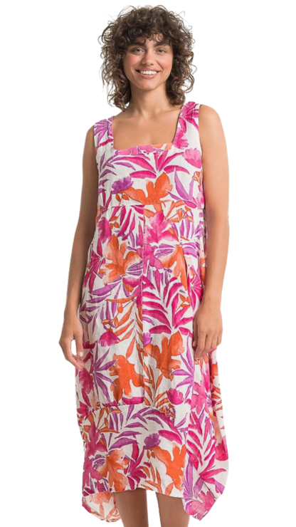 Tropical Print Sleeveless Square Neck Cocoon Dress. Style LLTP1776P