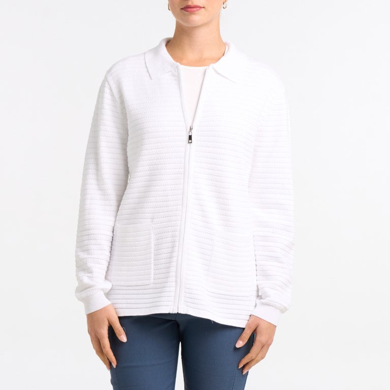 Zip Front Collared Patch Pockets Cardigan. Style MI26009C