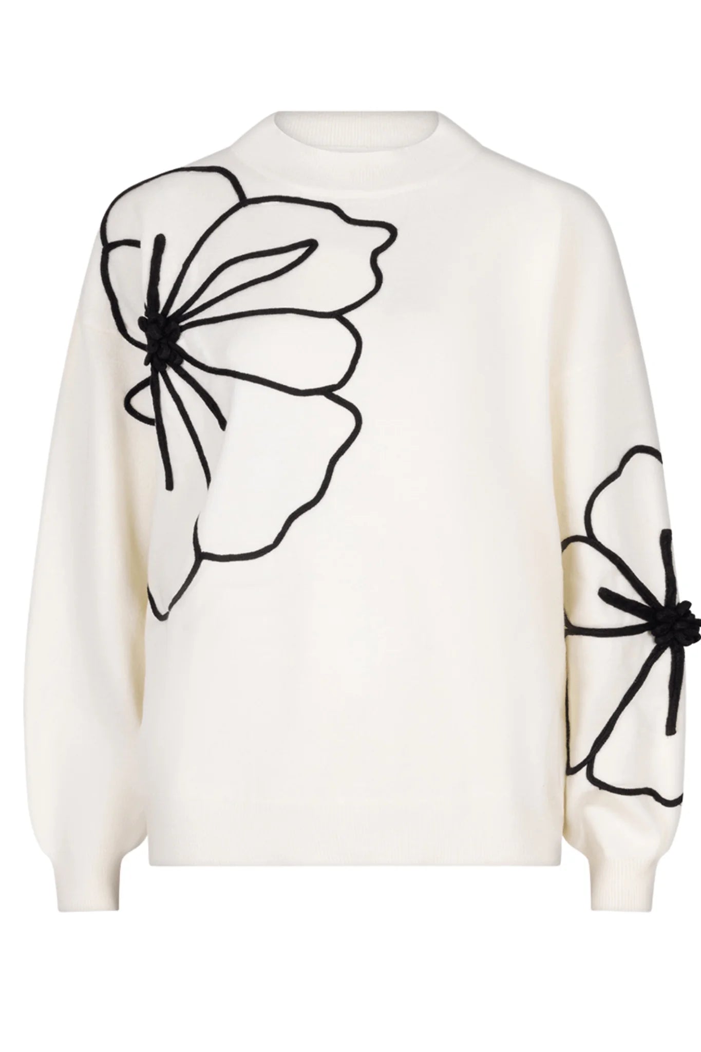 Knitted Off White & Black Floral Details Sweater. Style ESQ02505