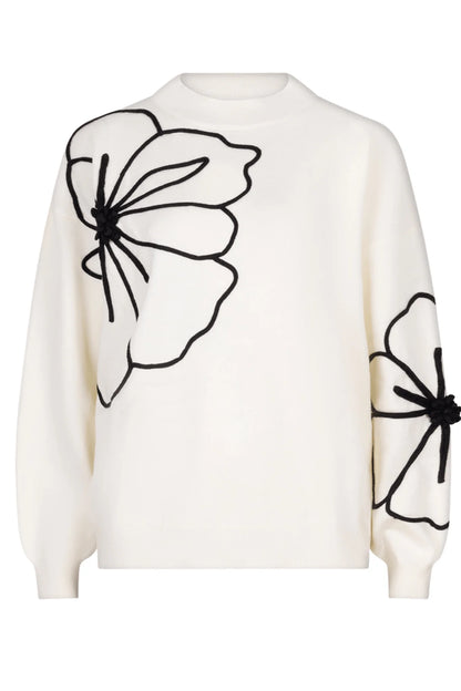 Knitted Off White & Black Floral Details Sweater. Style ESQ02505