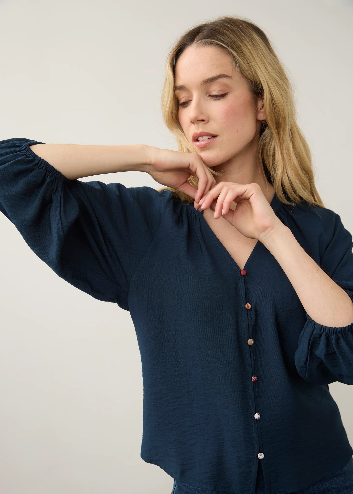 3/4 Sleeve Colorful Button Shirt. Style FD7304869