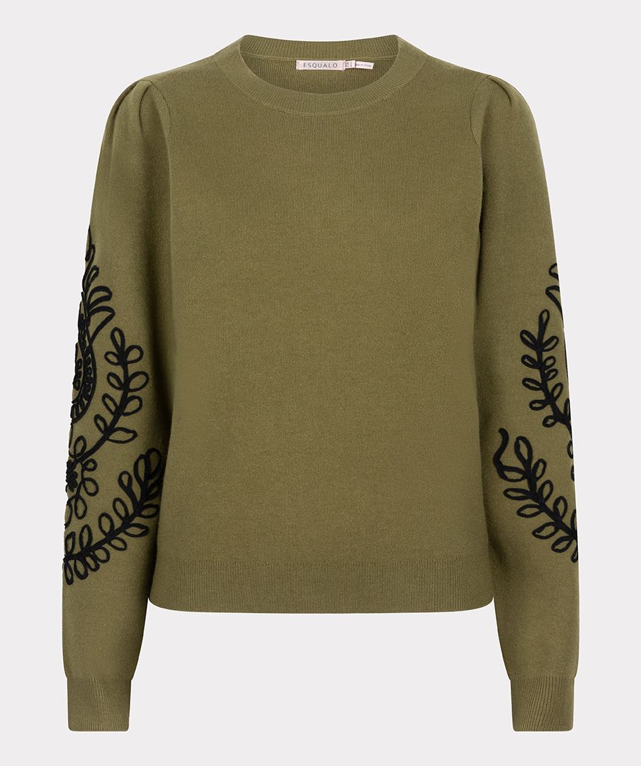 Tape Embroidery Sleeve Sweater. Style ESQF2407510