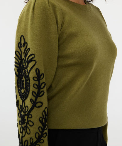 Tape Embroidery Sleeve Sweater. Style ESQF2407510