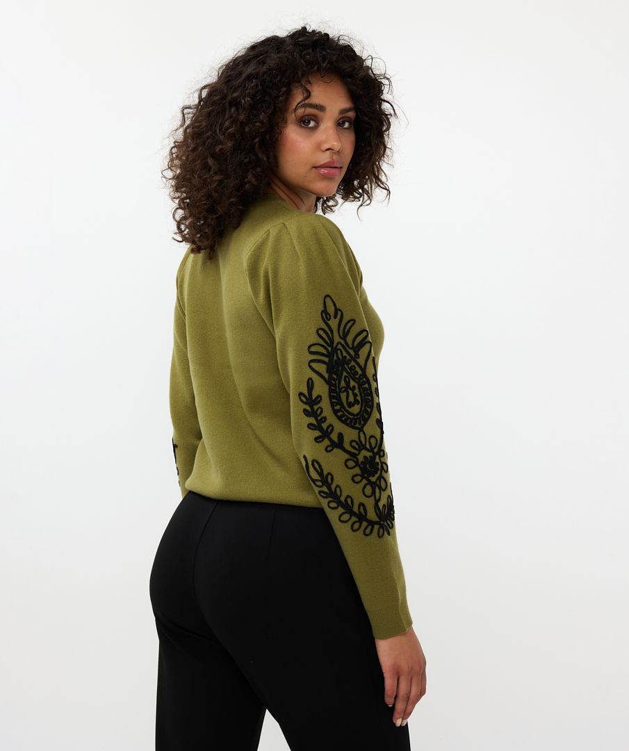 Tape Embroidery Sleeve Sweater. Style ESQF2407510