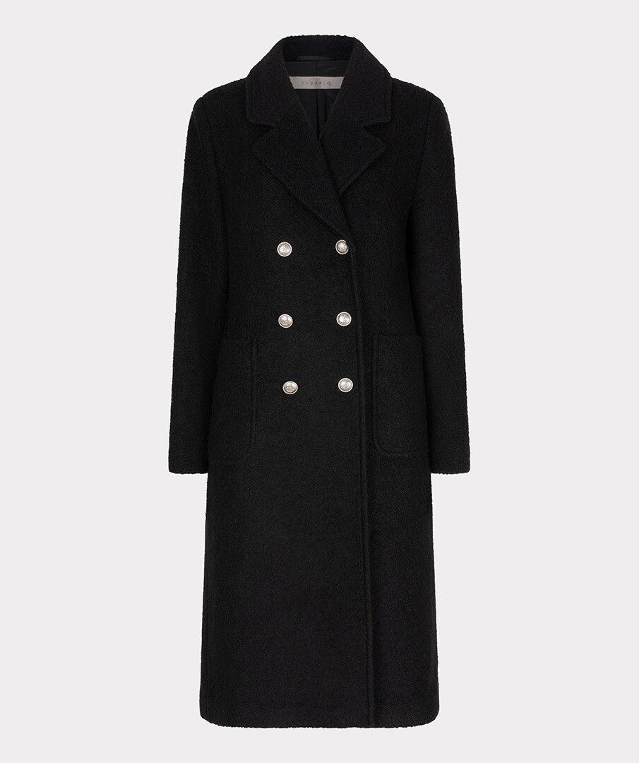 Double Breasted Black Button Up Coat. Style ESQ37510