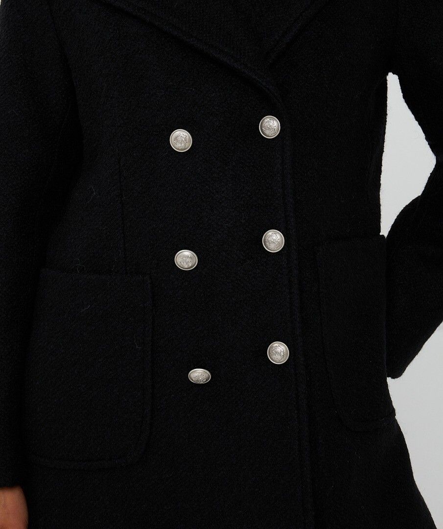 Double Breasted Black Button Up Coat. Style ESQ37510