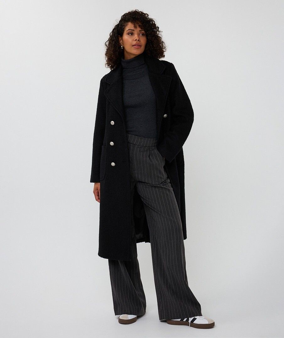 Double Breasted Black Button Up Coat. Style ESQ37510