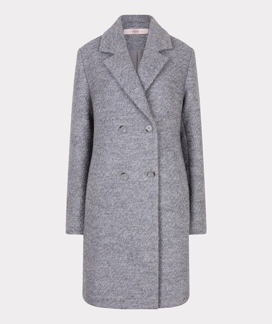 Grey Wool Notched Lapel Long Coat. Style ESQ37520