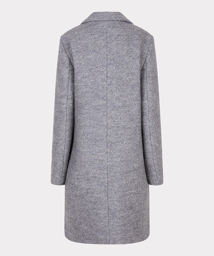 Grey Wool Notched Lapel Long Coat. Style ESQ37520
