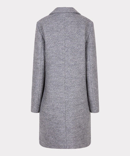 Grey Wool Notched Lapel Long Coat. Style ESQ37520