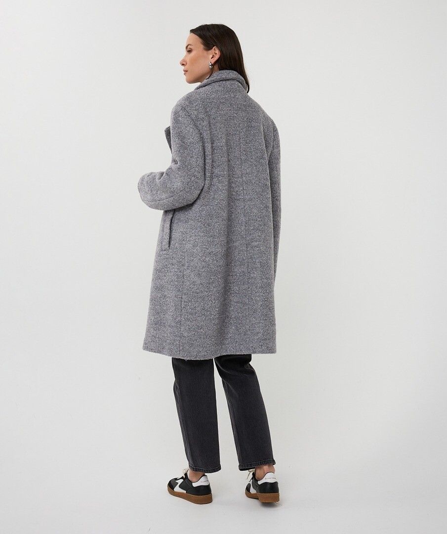 Grey Wool Notched Lapel Long Coat. Style ESQ37520