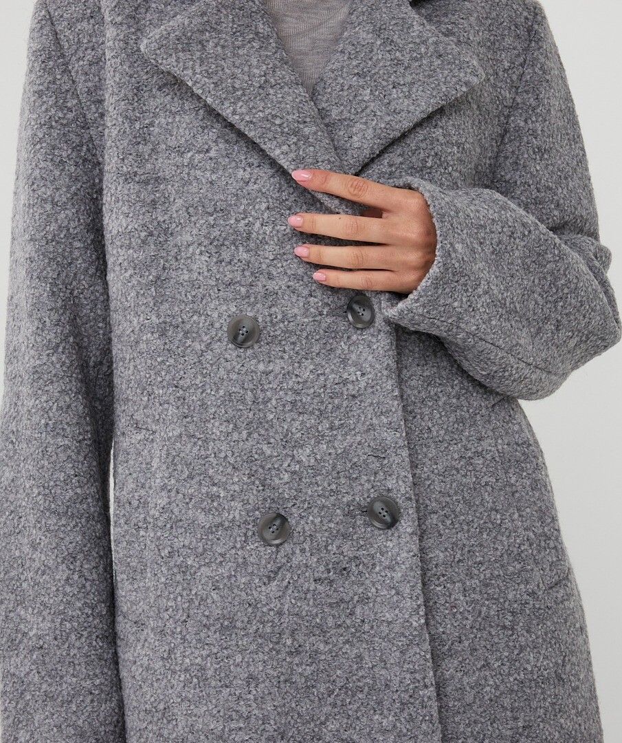 Grey Wool Notched Lapel Long Coat. Style ESQ37520