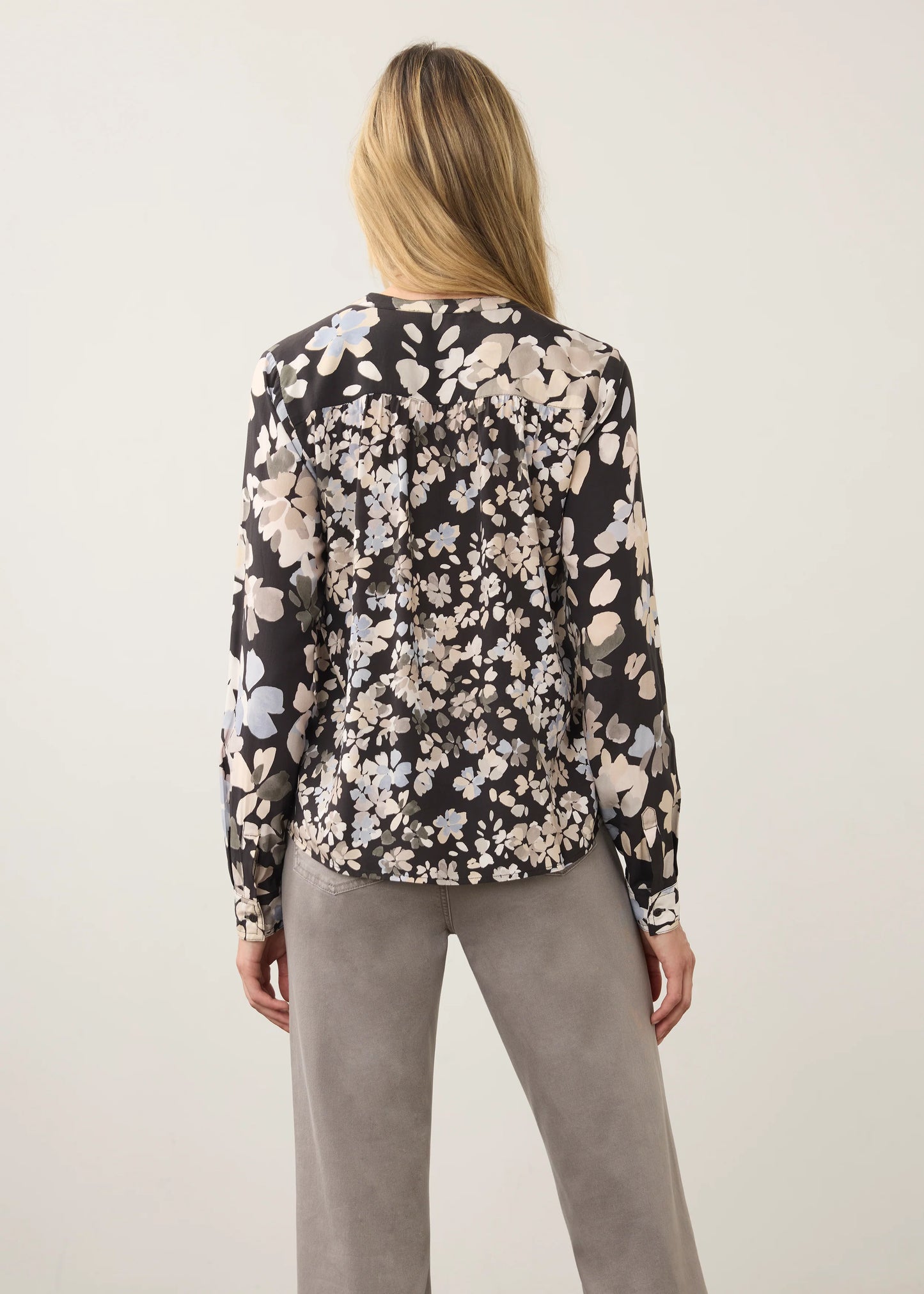 Button Front Collared Smocking Detail Floral Print Top. Style FD7796397
