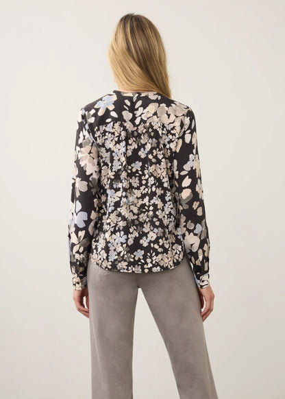 Button Front Collared Smocking Detail Floral Print Top. Style FD7796397