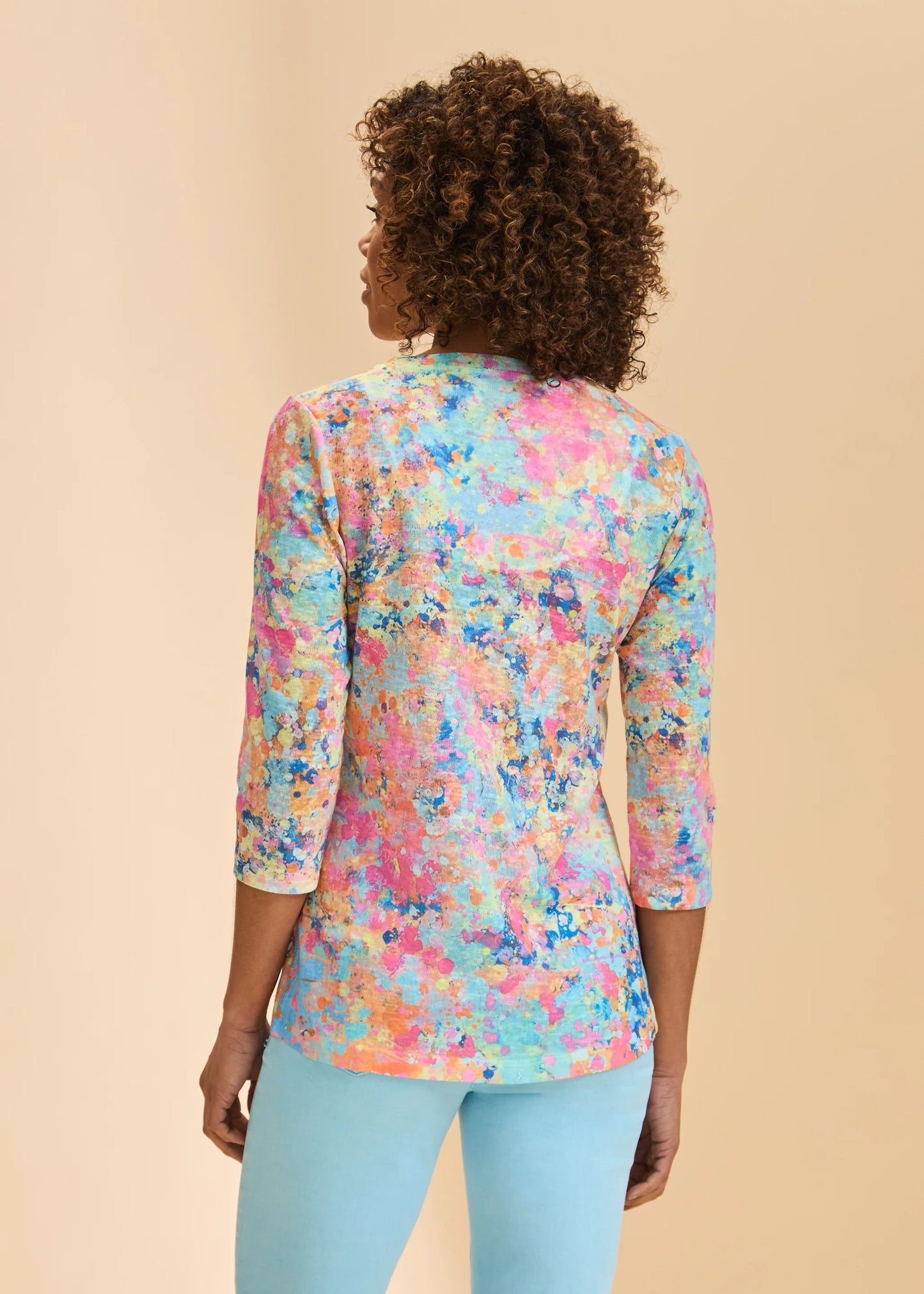Multi Colour Splotches Print V-Neck Top. Style FD3449451