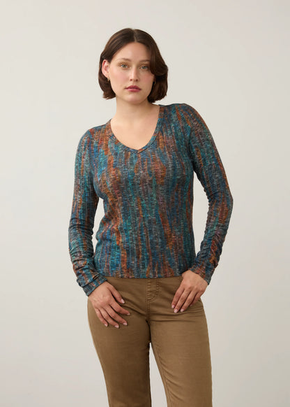 Long Sleeve Abstract Print Ribbed Knit Top. Style FD3262508