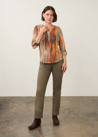 Henley 3/4 Sleeve Multi Colour Print Top. Style FD3287451