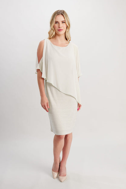 Chiffon Cape Overlay Ribbed Dress. Style FL219203-S