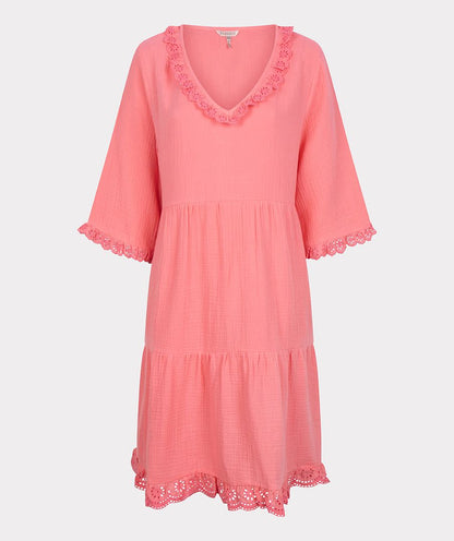 Embroidered Ruffle Trim Waffle Dress. Style ESQHS2314244