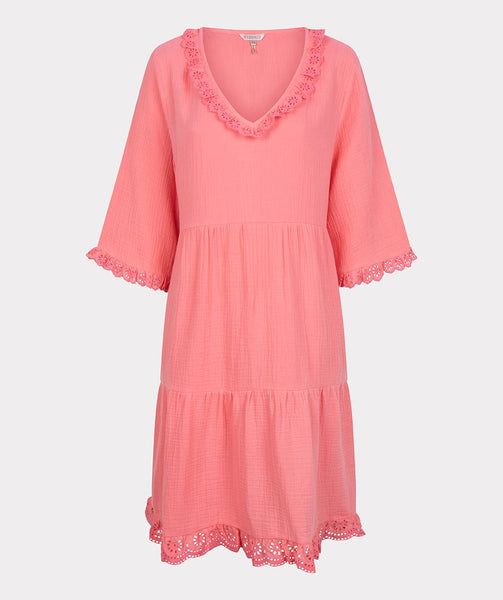 Embroidered Ruffle Trim Waffle Dress. Style ESQHS2314244
