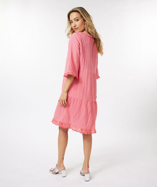 Embroidered Ruffle Trim Waffle Dress. Style ESQHS2314244