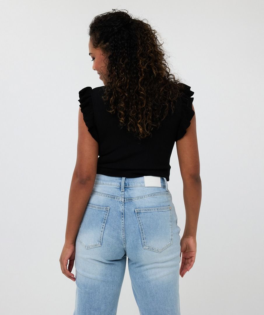 Stretch Knit Ruffled Sleeve Top. Style ESQHS2507211