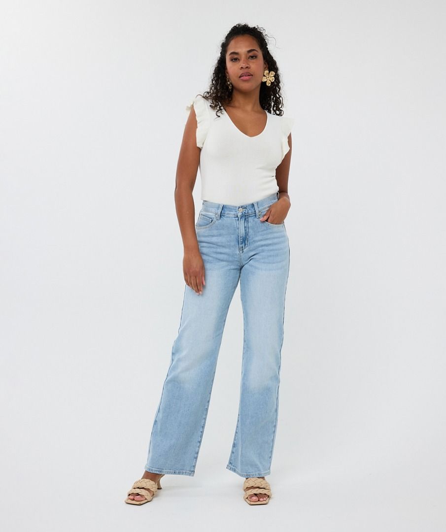Stretch Knit Ruffled Sleeve Top. Style ESQHS2507211