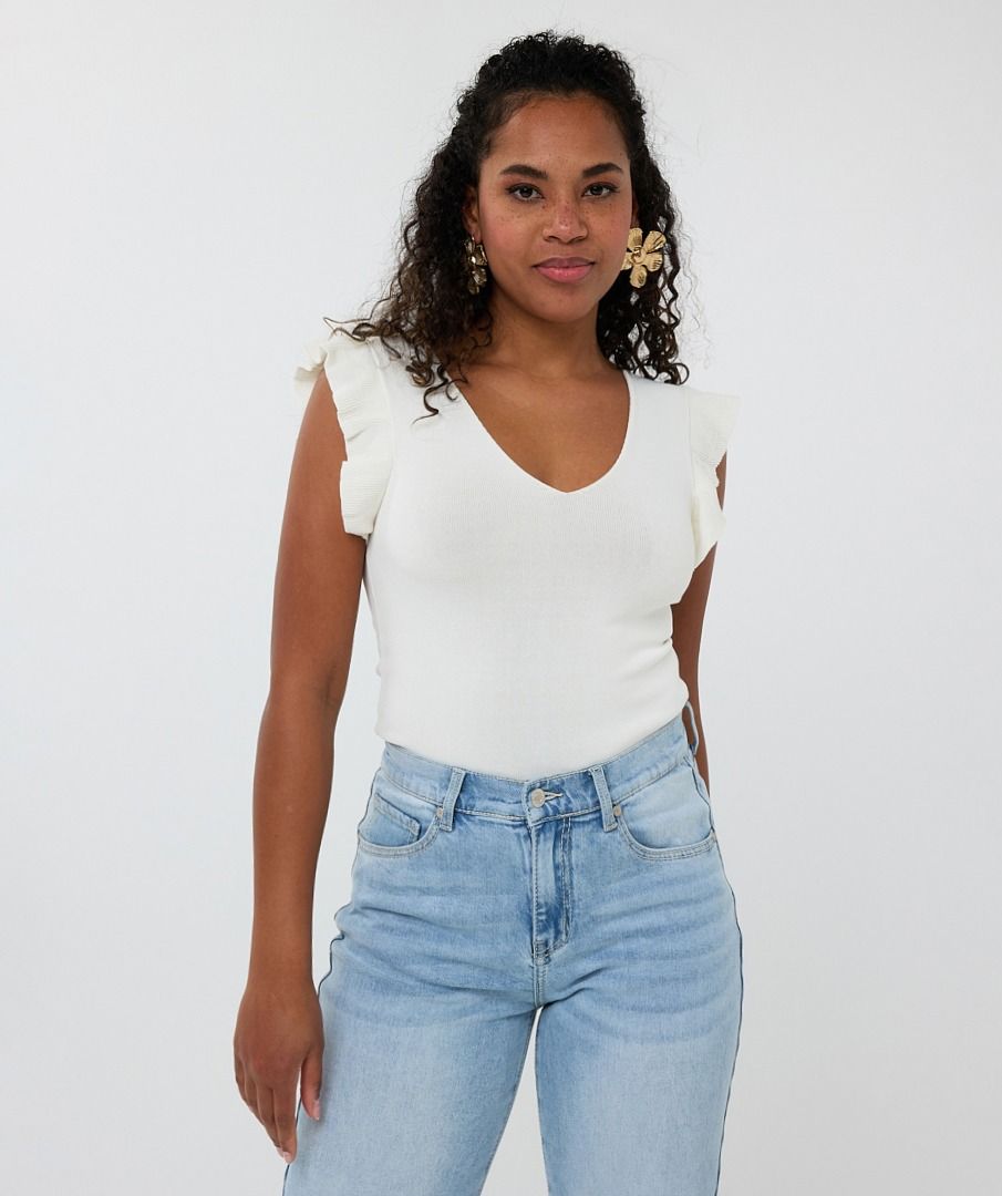 Stretch Knit Ruffled Sleeve Top. Style ESQHS2507211