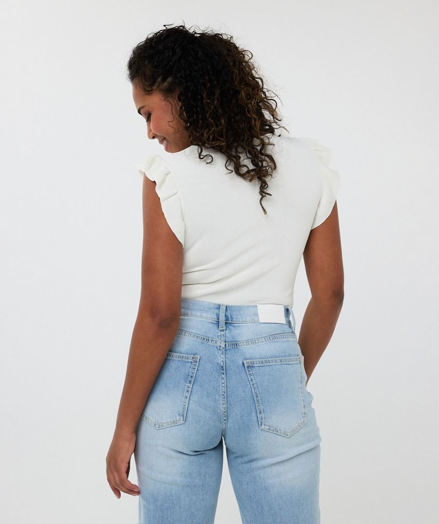 Stretch Knit Ruffled Sleeve Top. Style ESQHS2507211