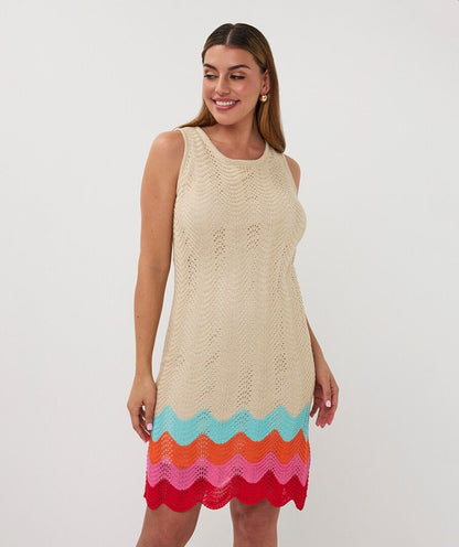 Crochet Multi Colour Wave Design Scalloped Hem Dress. Style ESQ2602208