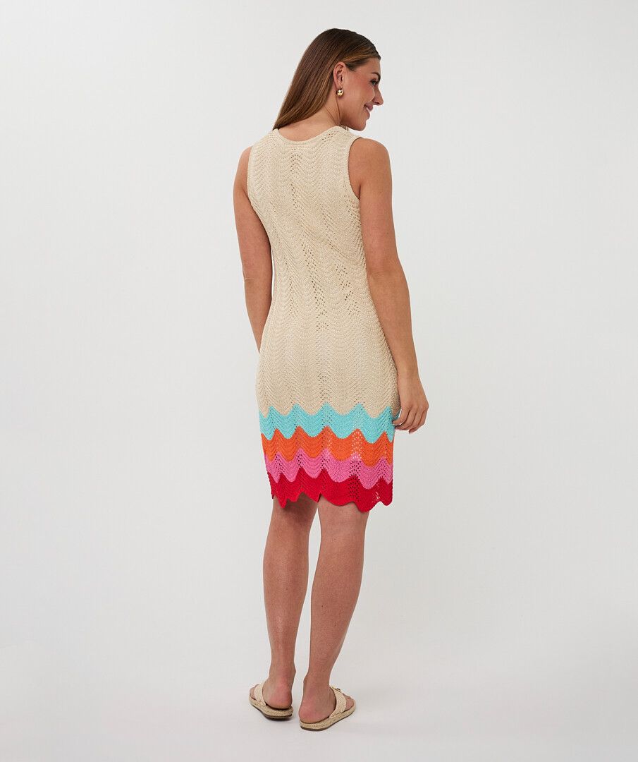 Crochet Multi Colour Wave Design Scalloped Hem Dress. Style ESQ2602208