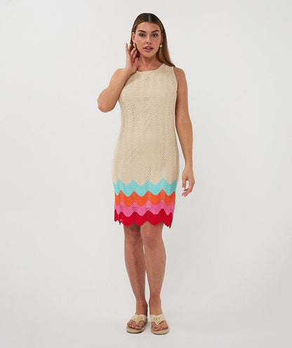 Crochet Multi Colour Wave Design Scalloped Hem Dress. Style ESQ2602208