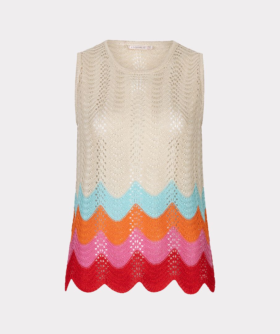 Crochet Multi Colour Wave Design Scalloped Hem Tank. Style ESQ2602210