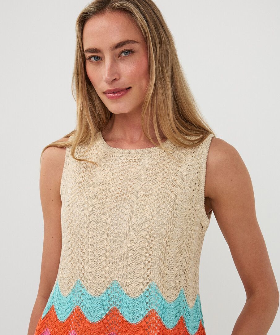 Crochet Multi Colour Wave Design Scalloped Hem Tank. Style ESQ2602210