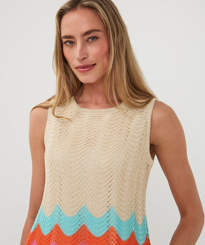 Crochet Multi Colour Wave Design Scalloped Hem Tank. Style ESQ2602210