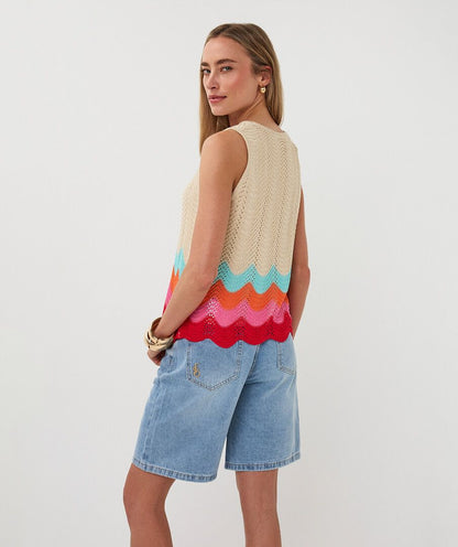 Crochet Multi Colour Wave Design Scalloped Hem Tank. Style ESQ2602210