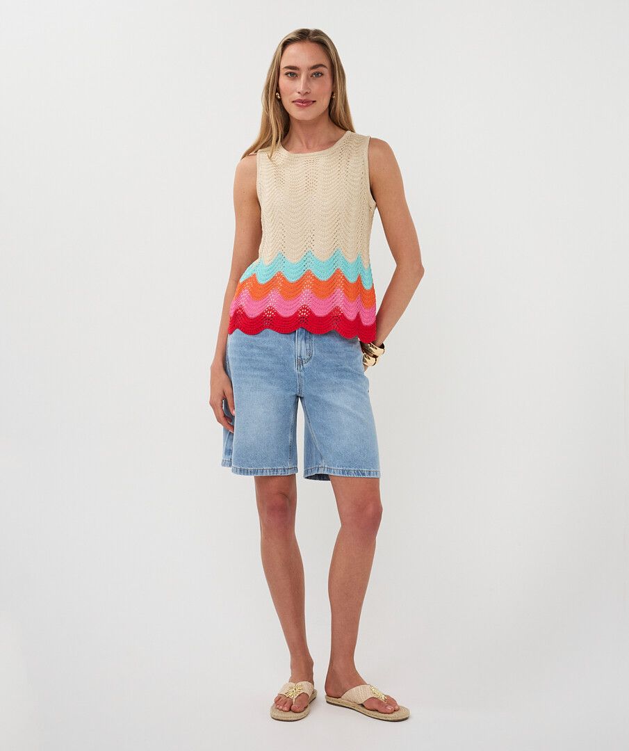 Crochet Multi Colour Wave Design Scalloped Hem Tank. Style ESQ2602210