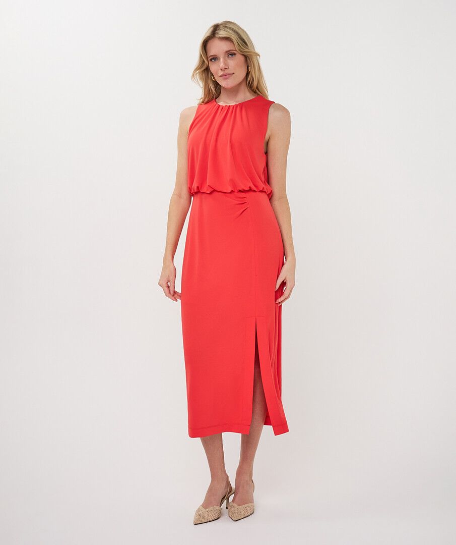 Bodycon Gathering Detail Slitted Midi Dress. Style ESQ2610226