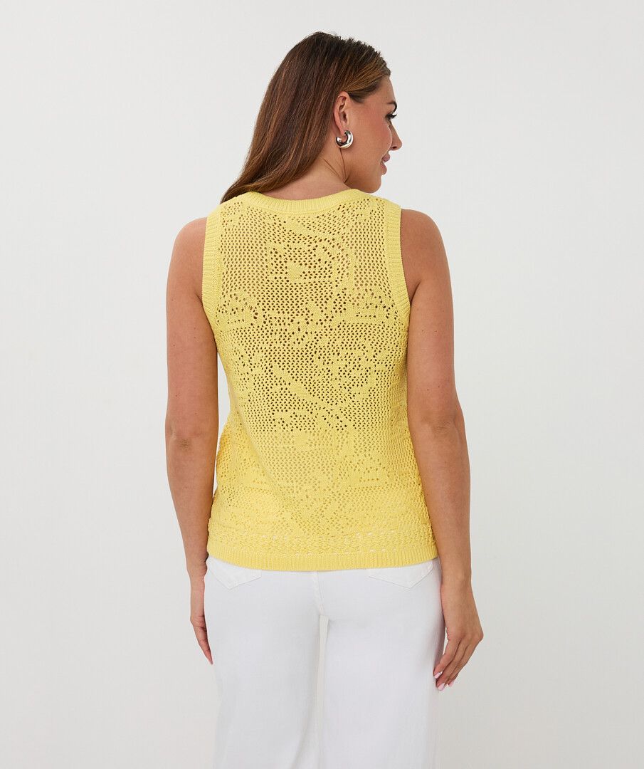 Sleeveless Crochet Knit Yellow Top. Style ESQ2618206