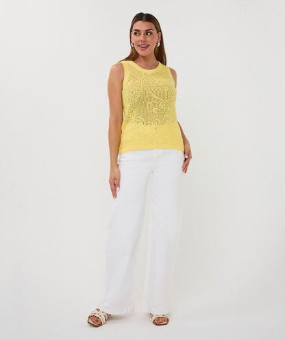 Sleeveless Crochet Knit Yellow Top. Style ESQ2618206