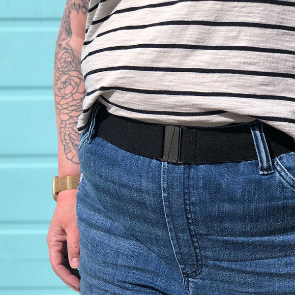 Black Classic Slide Buckle Belt. Style UNCLASSIC-BLK