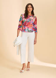 Mesh Bell Sleeve Abstract Print Top. Style FD3980603