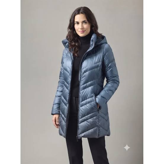 Lightweight Quilted Puffer Zip Front Removable Hood Jacket. Style JUN2441