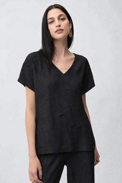 Pleated Satin Boxy Silky Knit Back Top. Style JR261160