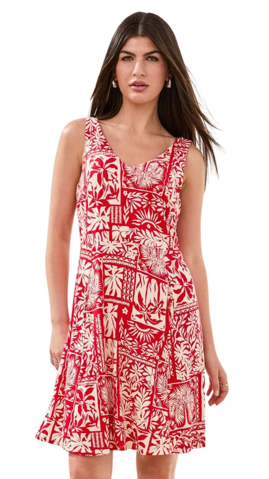 V-Neck Sleeveless Printed Jersey Dress. Style TR2465O-3457