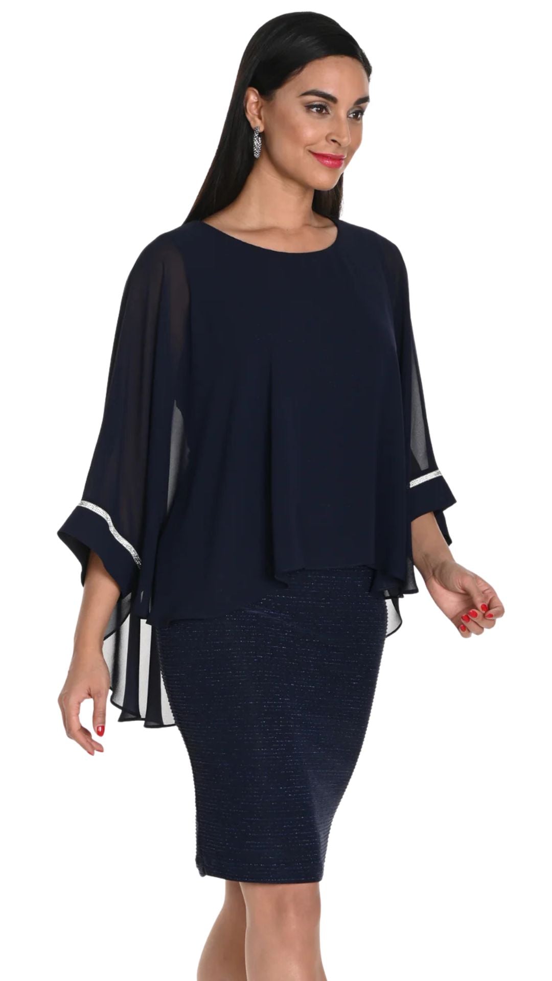 Chiffon Overlay Rhinestone Detail Dress. Style FL249302