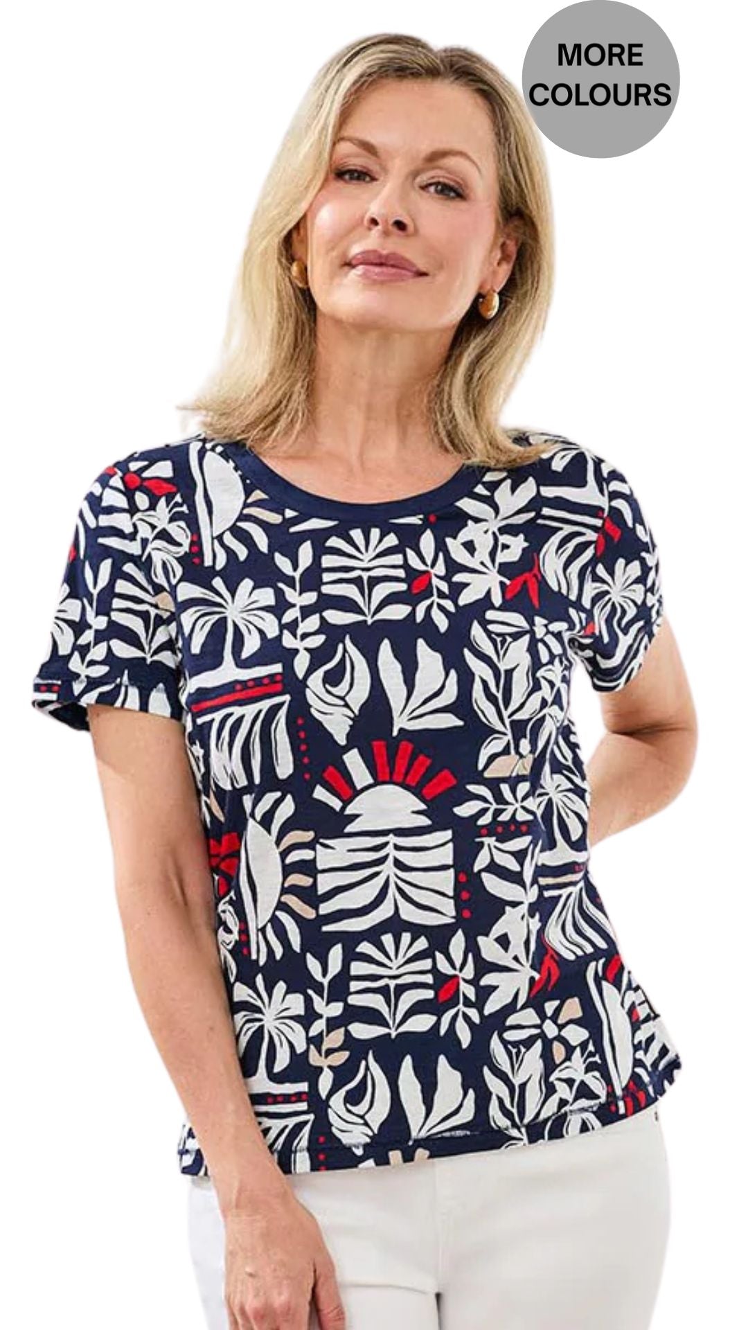 Printed Slub Knit Crew Neck Top. Style TR2431O-8419