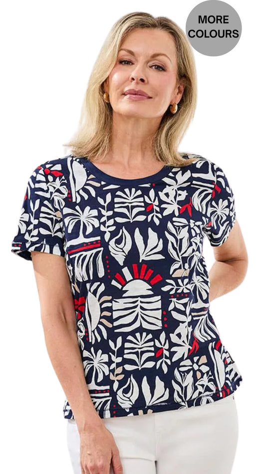 Printed Slub Knit Crew Neck Top. Style TR2431O-8419